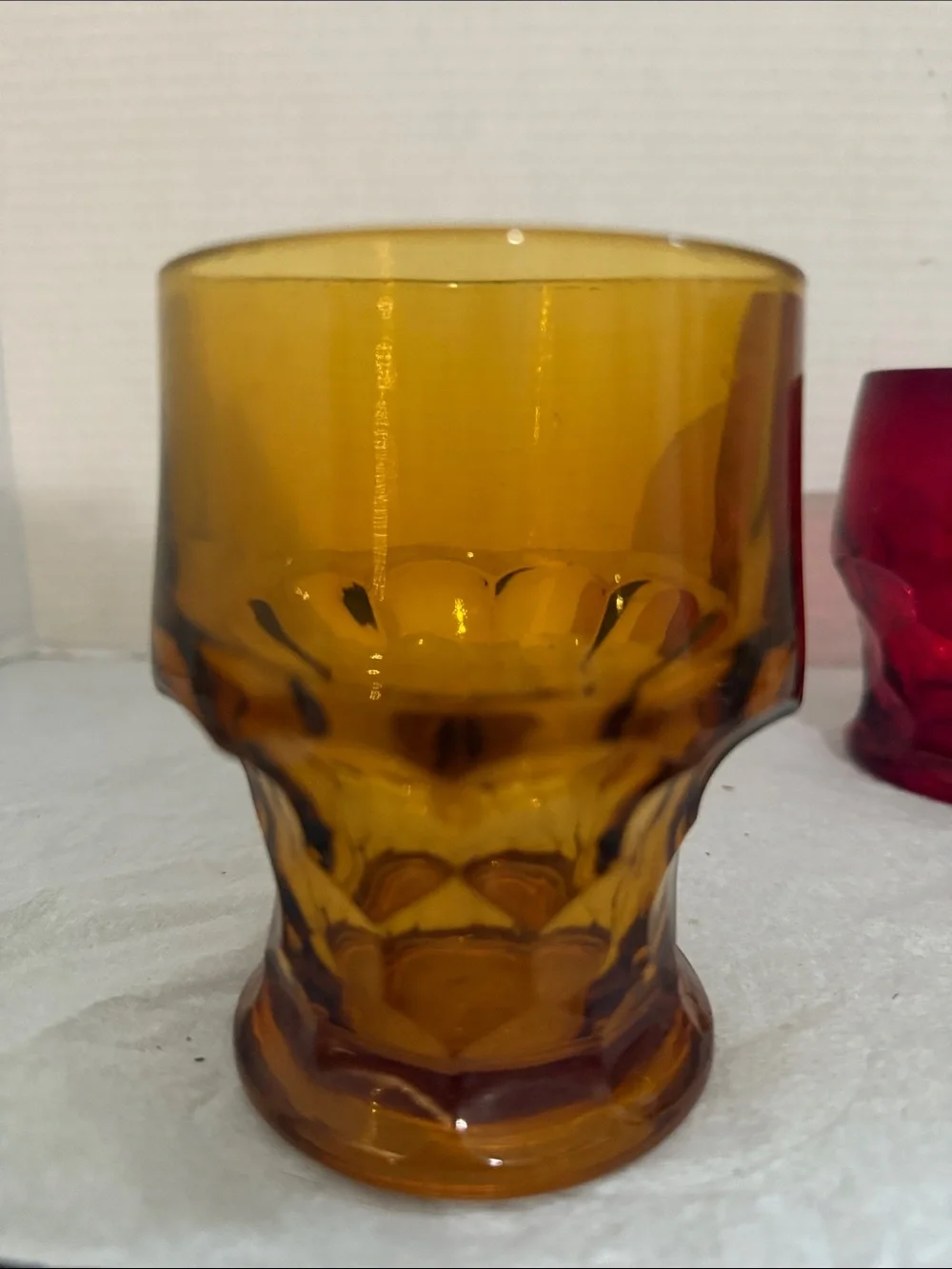 Amber and Ruby Textured Glass Set - Pair